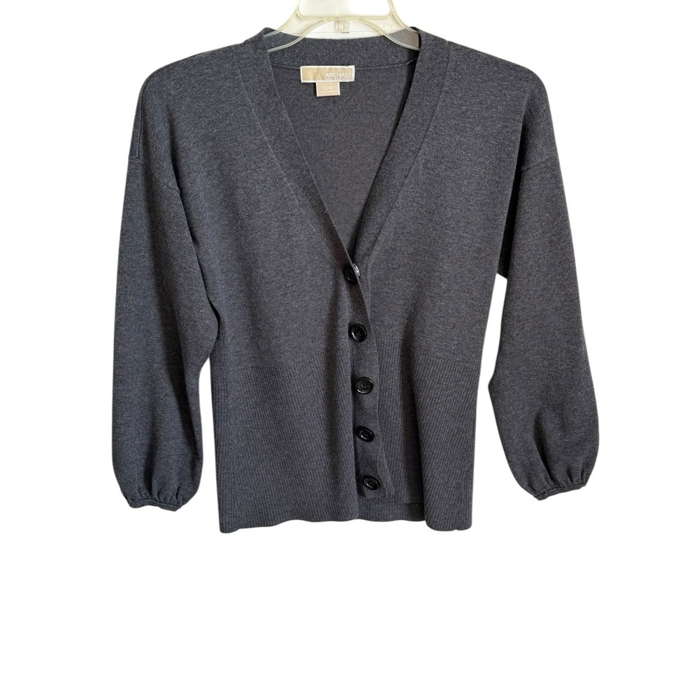 Michael Kors Cardigan Sweater Gray‎ Knit Fall Winter Minimalist  Academia Sz L